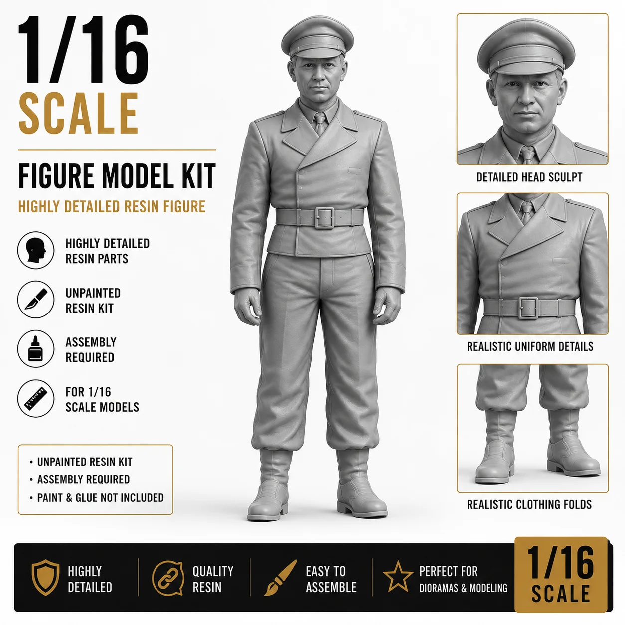1/16 Modellbausatz aus gegossenem Harz, GK, Panzermitgliedskommandant, unbemalt