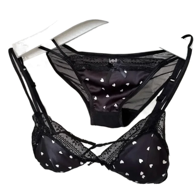 KUCLUT Style Sweet Triangle Cup Lingerie Set Women Satin Lace Wireless Small Bust Gathered Thin Fabric Sexy Soft Underwear S-XL
