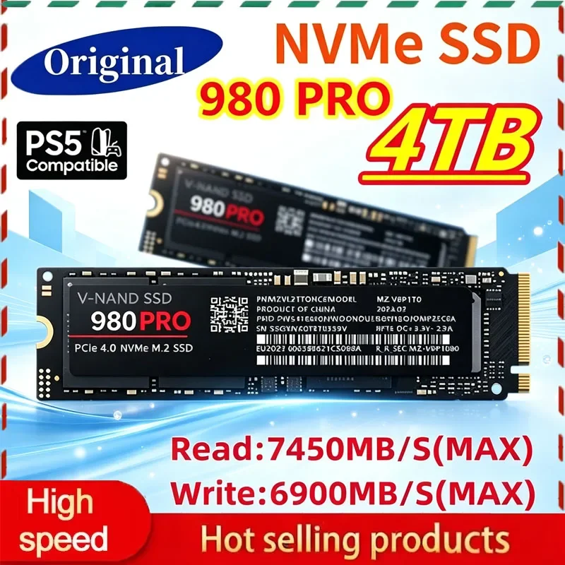 980 Pro M2 2280 NVMe High Speed SSD Hard Disk 1/2/4TB Option, High Read Write Speed Solid State Drive Perfect for PS5 Gaming Mac