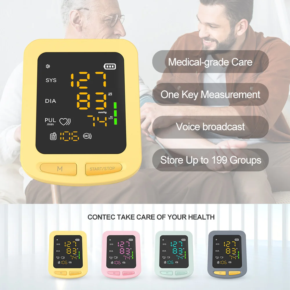 

CONTEC Voice Broadcast Digital Upper Arm Blood Pressure Monitor Multiple Color 08E Portable Tonometer Sphygmomanometer