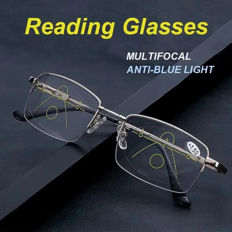 Lunettes de lecture multifocales à double usage, à zoom intelligent et anti-lumière bleue, en alliage à mémoire de forme, pour presbytie