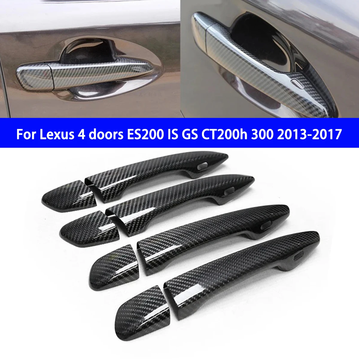 For Lexus 4 Doors ES200 IS GS CT200h 300 2013-2017 Modified Dry Carbon Fiber Door Handle Outside Handle Sticker 4PCS