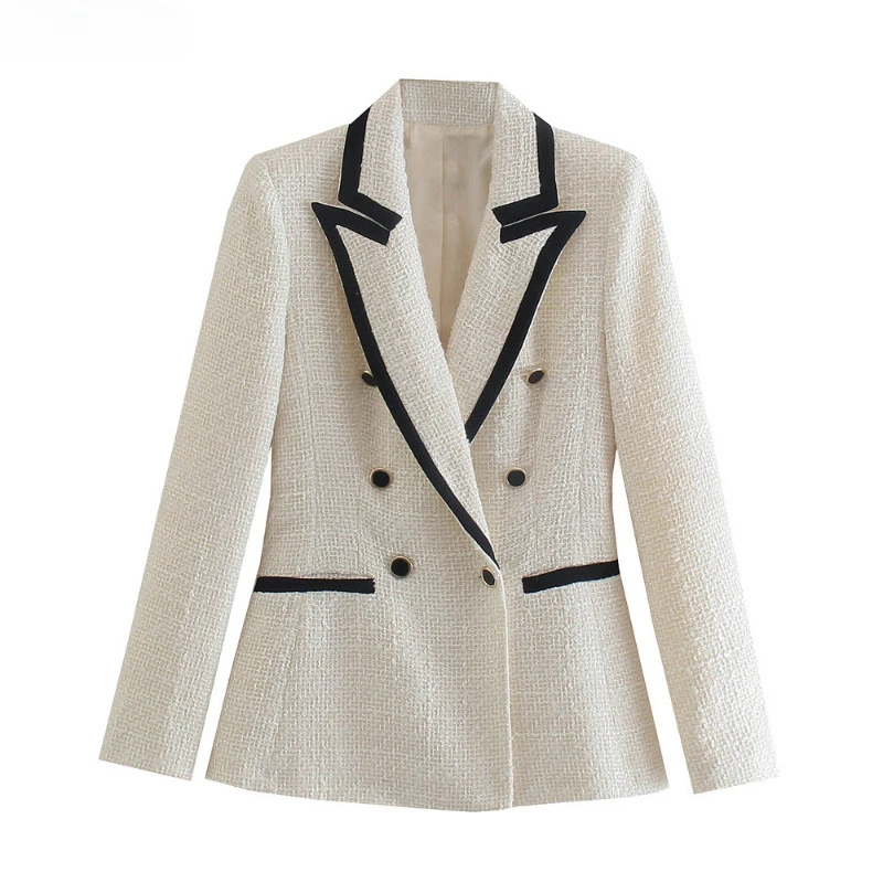 2024 Women's New Contrasting Color Trimmed Texture Small Suit Jacket