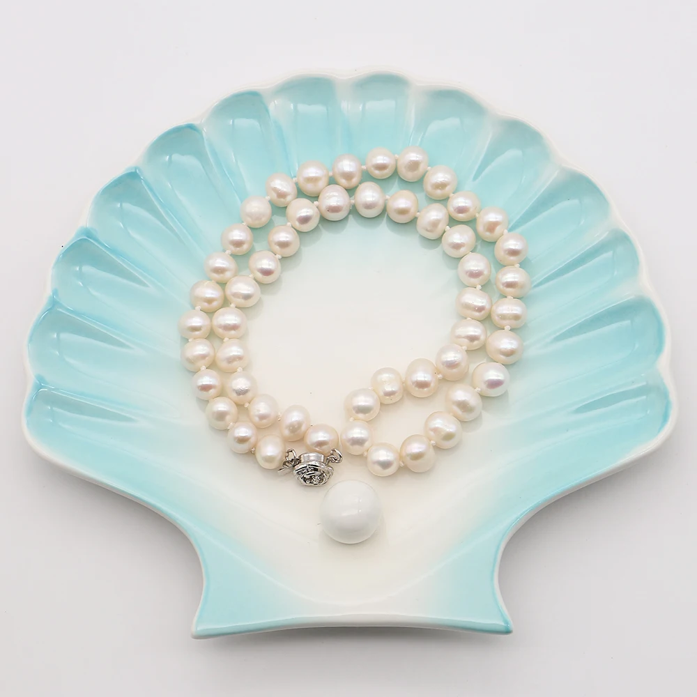 

Колье в стиле барокко с круглыми жемчужинами 8-9 мм, белые пресноводные жемчужины, застежка в форме цветка, женское украшение на шею для вечеринок и повседневной носки