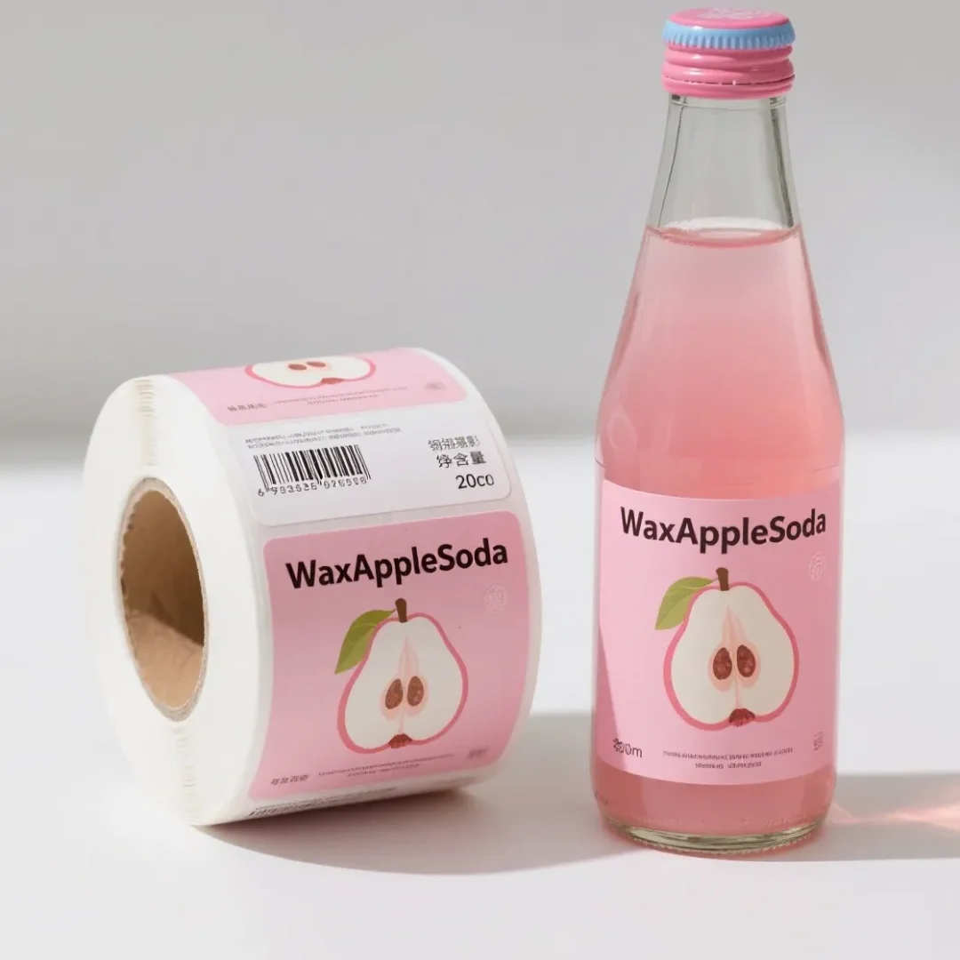 Kundenspezifische wasserdichte selbstklebende Aufkleber, bedruckt auf Vinyl, geeignet für individuelle Saftverpackungsetiketten und Getränkeflaschenetiketten.