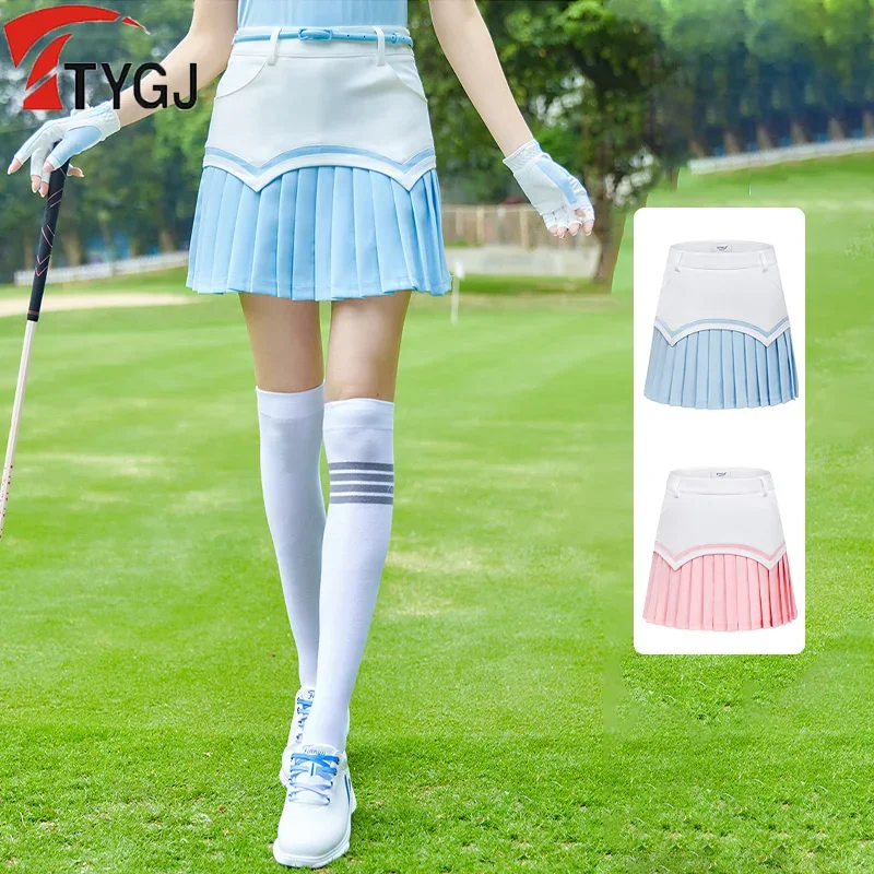 

TTYGJ Girls Anti-empty Golf Pantskirt Summer Golf Pleated Skirt Women High Waist Sports Skort Patchwork Skirt with Inner Shorts