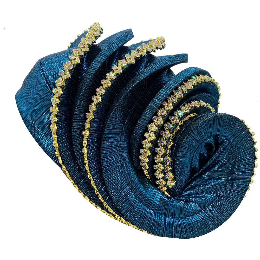 Gorro Turbante Espiral con Adornos Dorados para Mujer, Pañuelo para la Cabeza Estilo Africano, Ideal para Bodas y Fiestas, Listo para Usar, Auto Gele