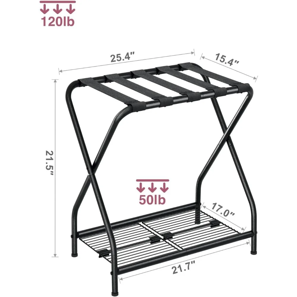 Luggage Rack Pack of 2, Foldable Suitcase Stand with Storage Shelf
