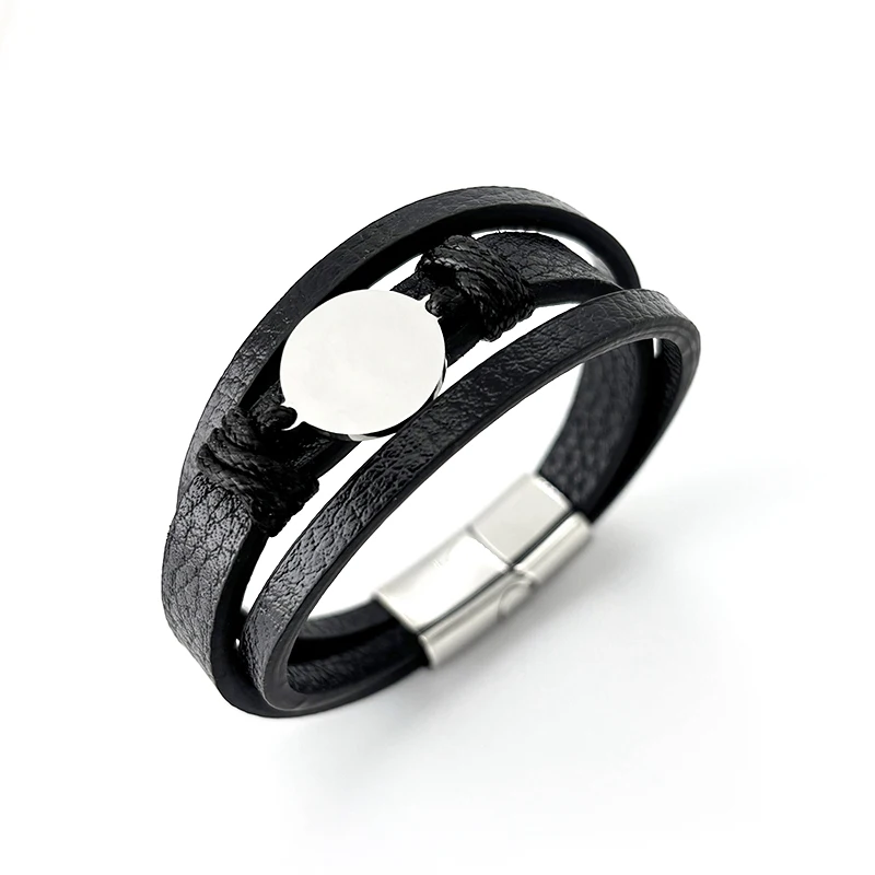 Classic handmade knit round plate Leather Bracelet 19,21,23cm Size Choose Stainless Steel Magnetic Buckle Fashion Charm Bracelet