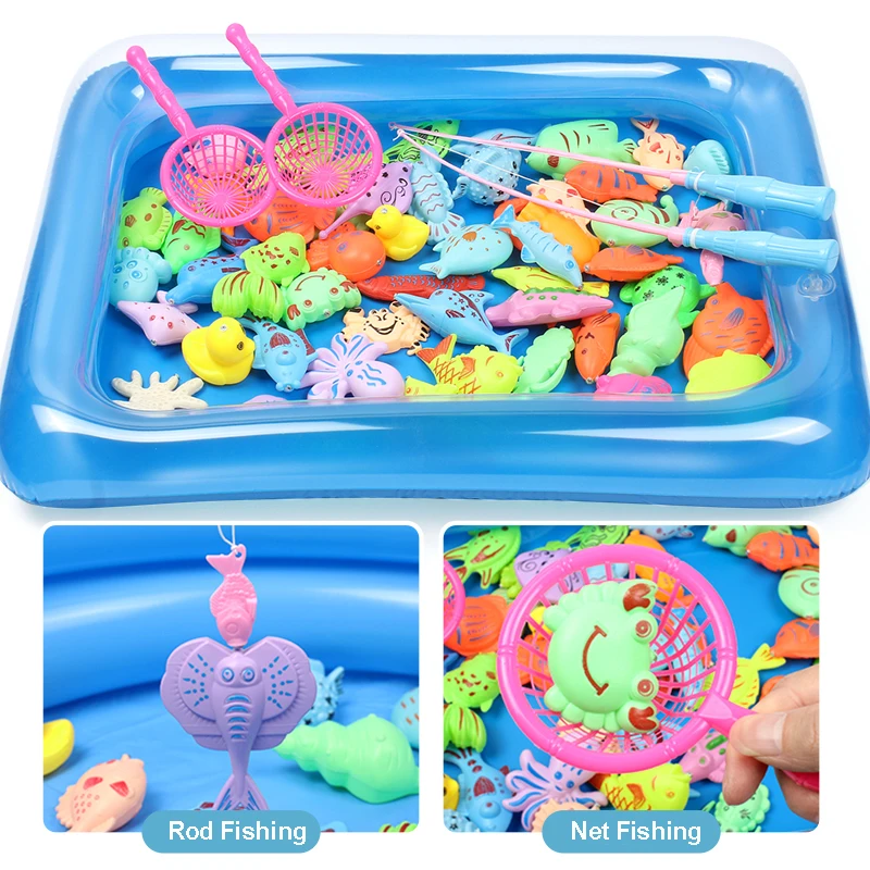 Kinder Magnetischen Angeln Spielzeug Set mit Aufblasbare Pool Spielen Wasser Baby Bad Spielzeug angelrute Outdoor Spaß Spiel Wasser Spielzeug für Kind