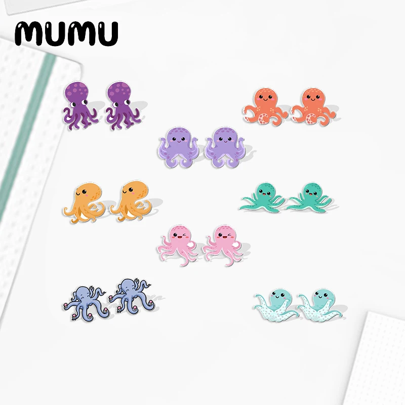 2023 New Cute Color Octopus Acrylic Stud Earring Sea Life Handmade Earrings Resin Epoxy Jewelry Gifts Friend