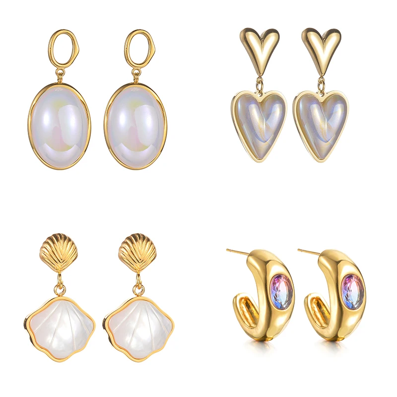 Temperament Elegant Fashion Stainless Steel Earrings for Women 18K Gold Plated Natural Shell Jewelry Wedding Party 2024 Trend