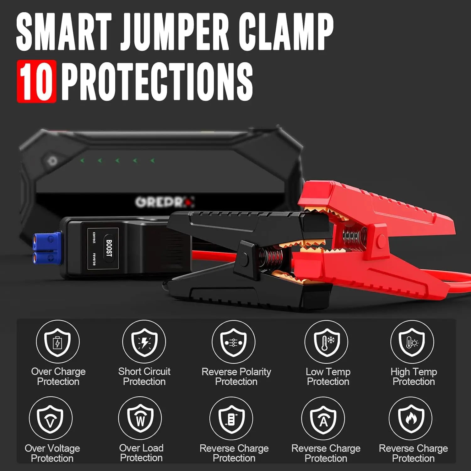 محرك Jump Starter للسيارة 12 فولت 3000 أمبير، محرك 10 لتر/8.0 لتر، مع ضوء LED وكابلات توصيل