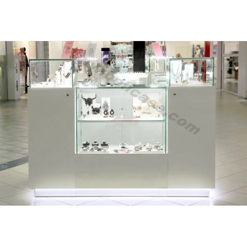 Custom, Hoge Kwaliteit Witte Sieraden Kiosk Retail Winkelcentrum Kiosk Design Moderne Sieraden Display Showcase Boutique Sieraden Kiosk