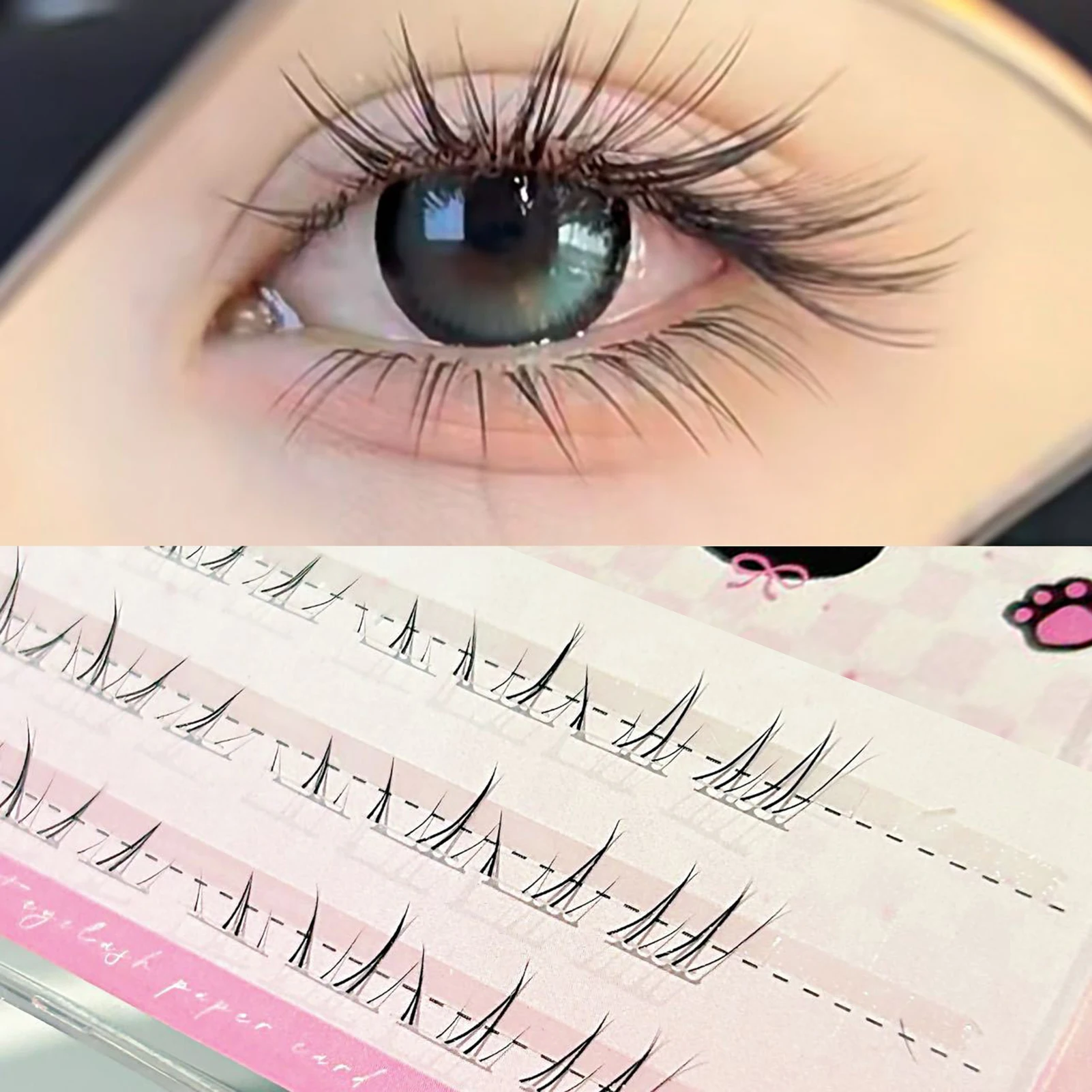 캣아이 아래 속눈썹 접착제 필요 없음 인조 속눈썹 5-7mm 혼합 길이 C 컬 블랙 슈퍼 내추럴 0.05mm 투명 스템