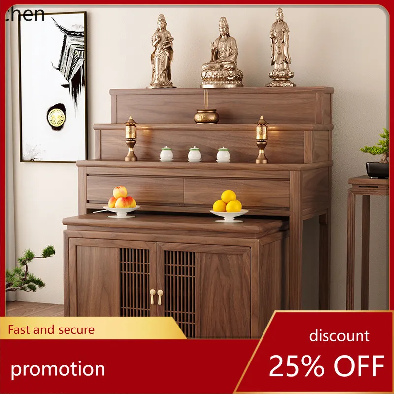 

Cz black walnut wood offering table incense altar household three-tier solid wood wealth god worship table buddhist niche