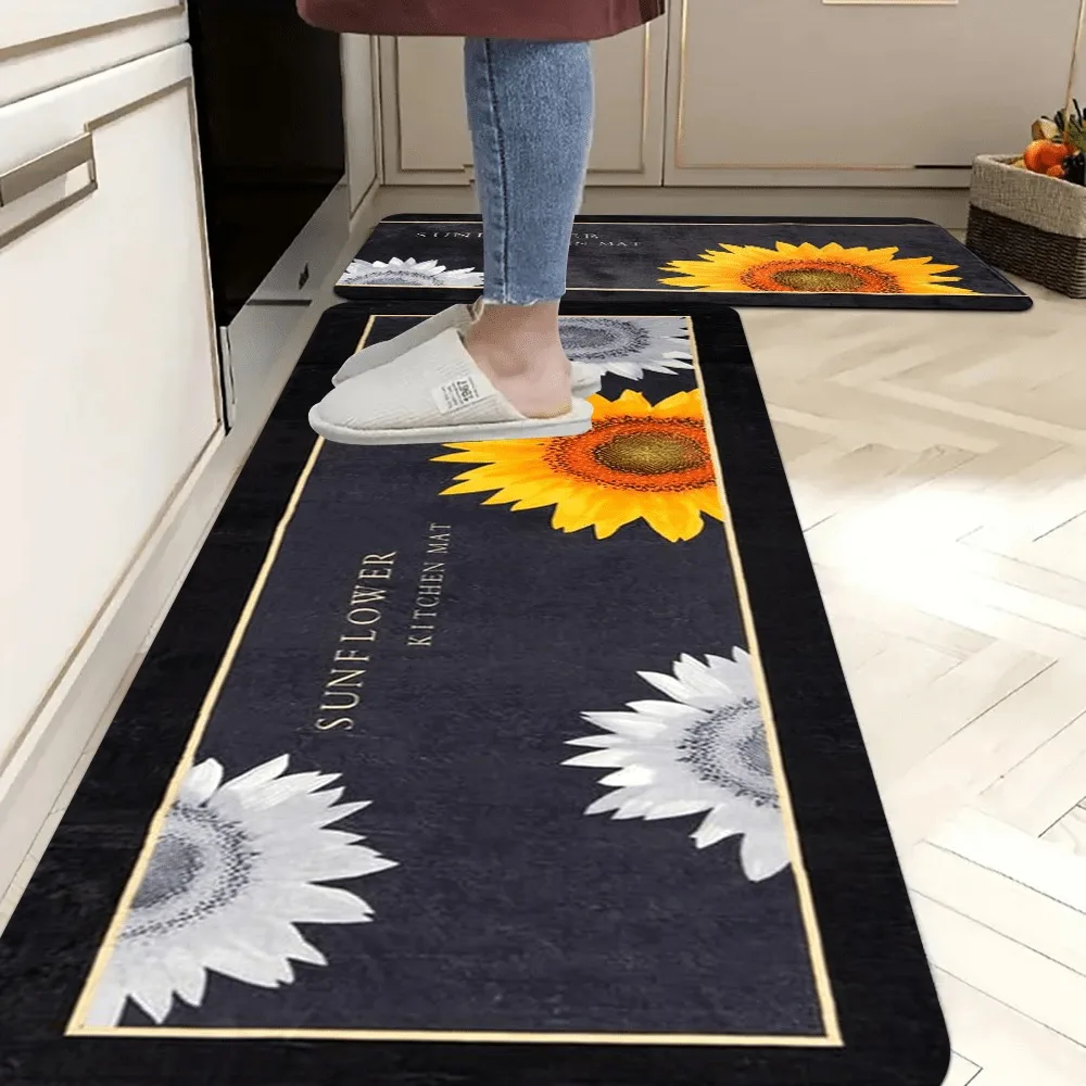 

1PC SUNFLOWER KITCHEN Pattern Kitchen Rug Non-Slip Door Mat Pop design Bathroom Rug Bath Mat Carpet for Home Sink Laundry Decor