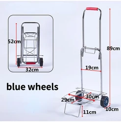 Folding Trolley Portable Shopping Cart Luggage Trailer for Travel with 2 Wheels Metal Rod Lightweight Grocery Carrier Tool Cart