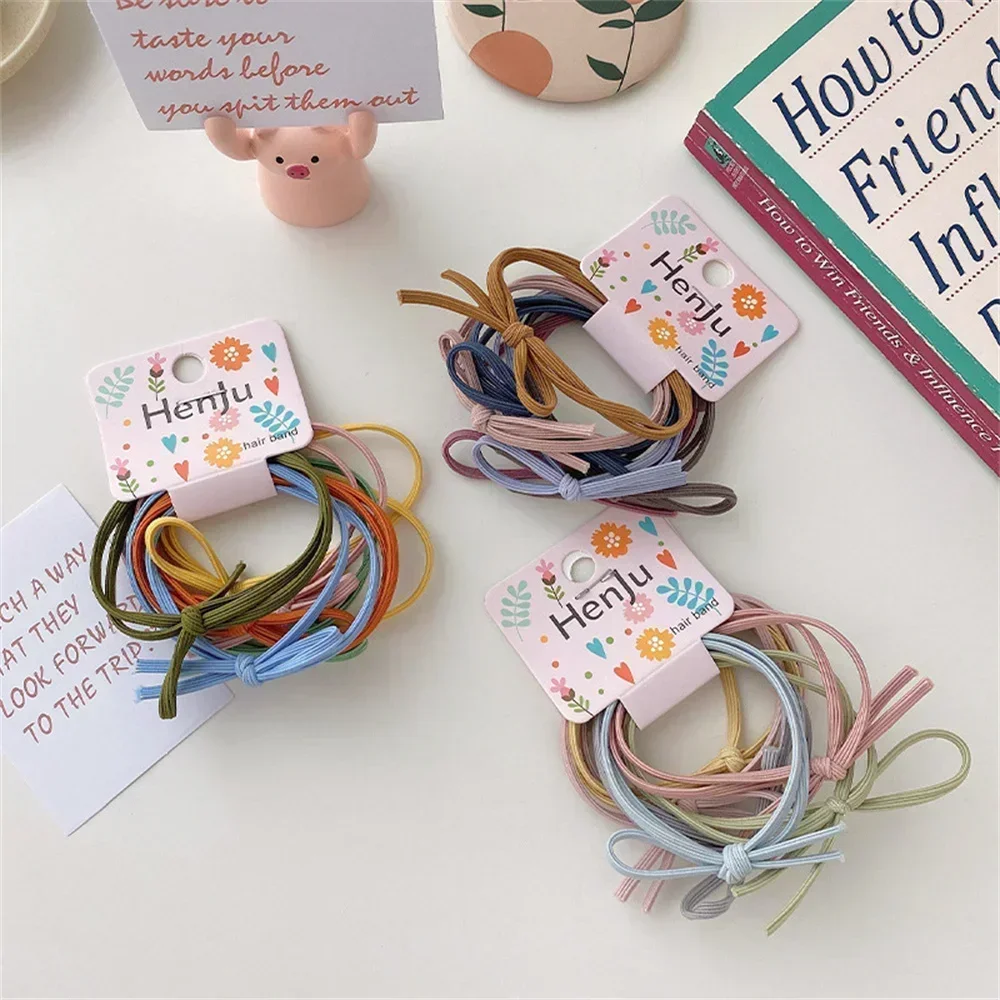 6pcs Pack Ins Style Simple Candy Color Elastic Hair Ties Children Daily Bowknot Hair Rope Women Ponytail Holder Accessories Pin