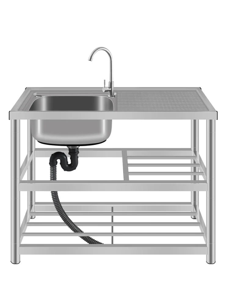 

Kitchen Stainless Steel Washbasin Single-basin Sink Household Sink Sink Reinforcement Press Plate Platform with Floor Support