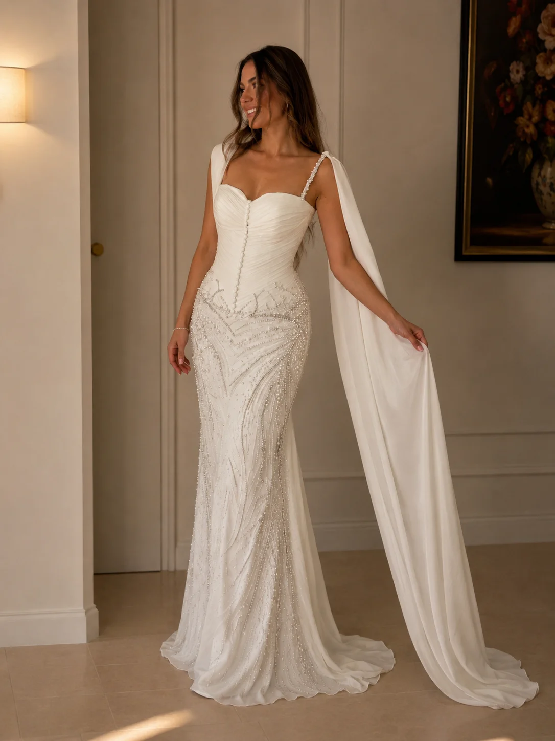LumiGown 2026 Strapless White Sequin Bridesmaid Dress Mini Cocktail Tiered Fringe Short Bodycon Formal Wedding Guest Party Gown