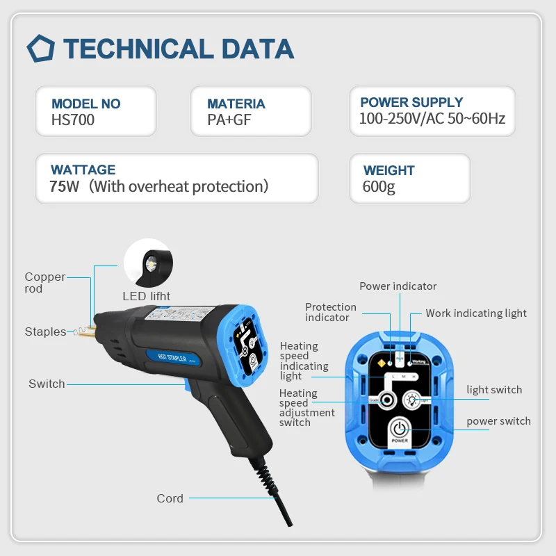 New Product Hand Held Plastic Welding Tool Gun Lastic Kit for Bumper Repair, 75w Hot Stapler Welding Gun