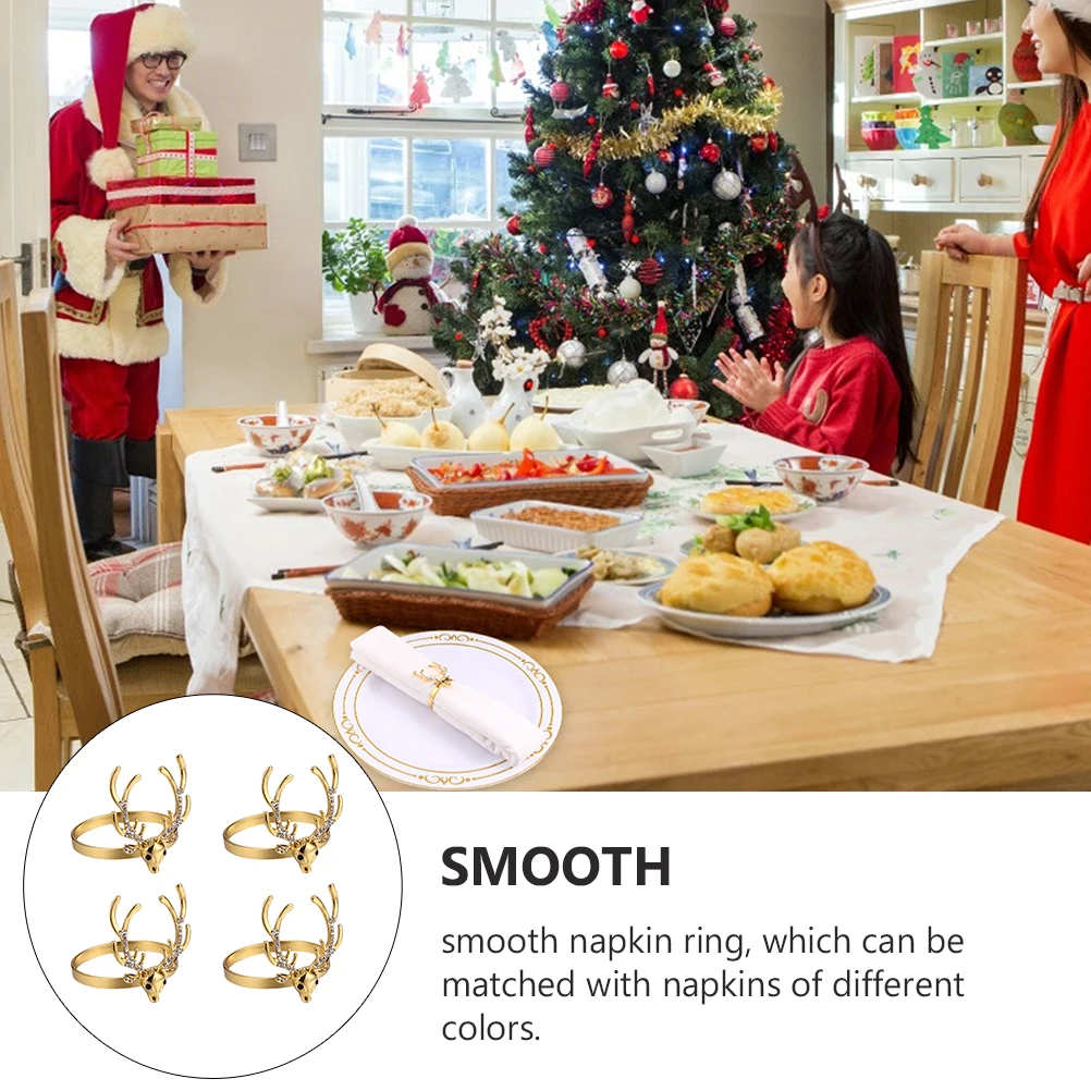 

4Pcs Deer Napkin Rings Christmas Table Decorations Exquisite Alloy Buckles Xmas Home Decors Napkin Ring Alloy Buckle