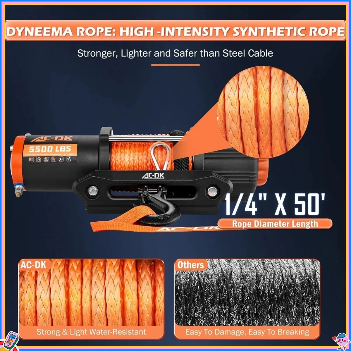 مجموعة الونش الثقيلة 5500 رطل: مقاومة للماء، حبل صناعي وجهاز تحكم عن بعد لاسلكي. احصل عليه لـ ATV/UTV، Truck، Jeep.