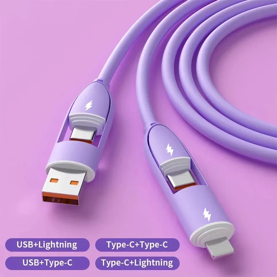 4Pcs 66w Charging Cable Four in One Pd Liquid Tablet Flash Charging Suitable for Apple, Huawei, Xiaomi Fast Charging Data Cable