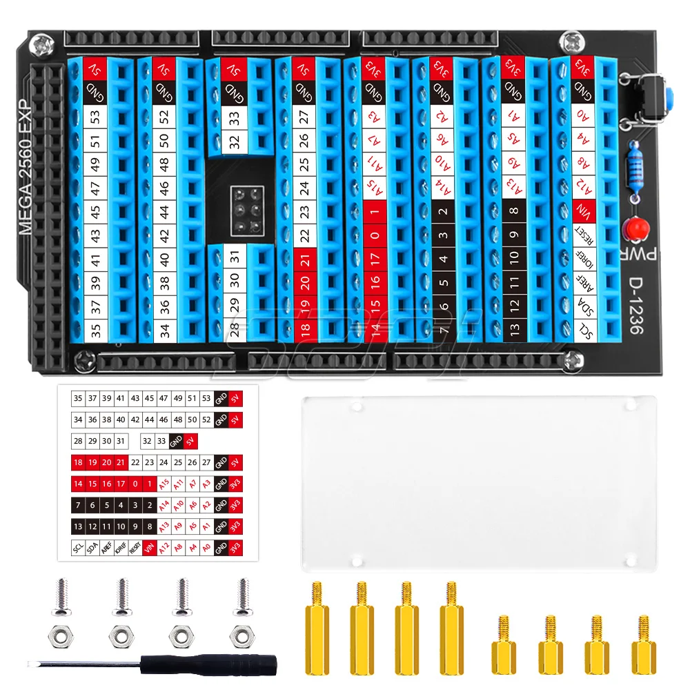 Neue! 52Pi Terminal Hut für Arduino MEGA 2560 R3 Arduino Hut Reset-Taste und Led-anzeige