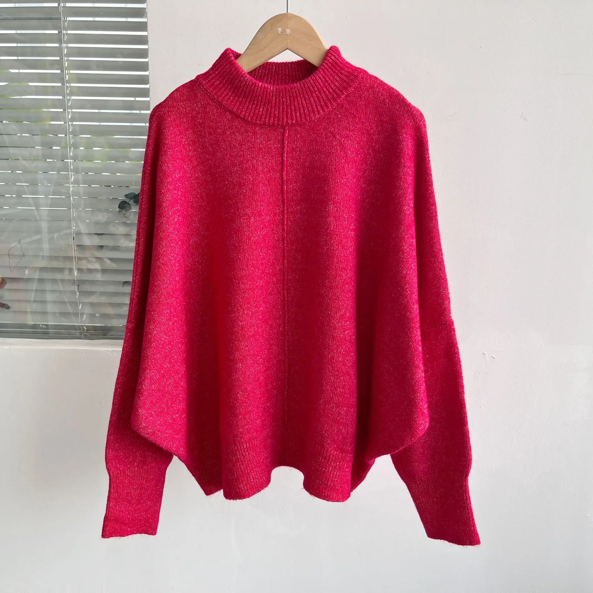 

Y356 Pure Color oulder Slouchy Batwing Sve Loose Slimming Long Sve Knitted Sweater Women's Soft Spring Faion D253