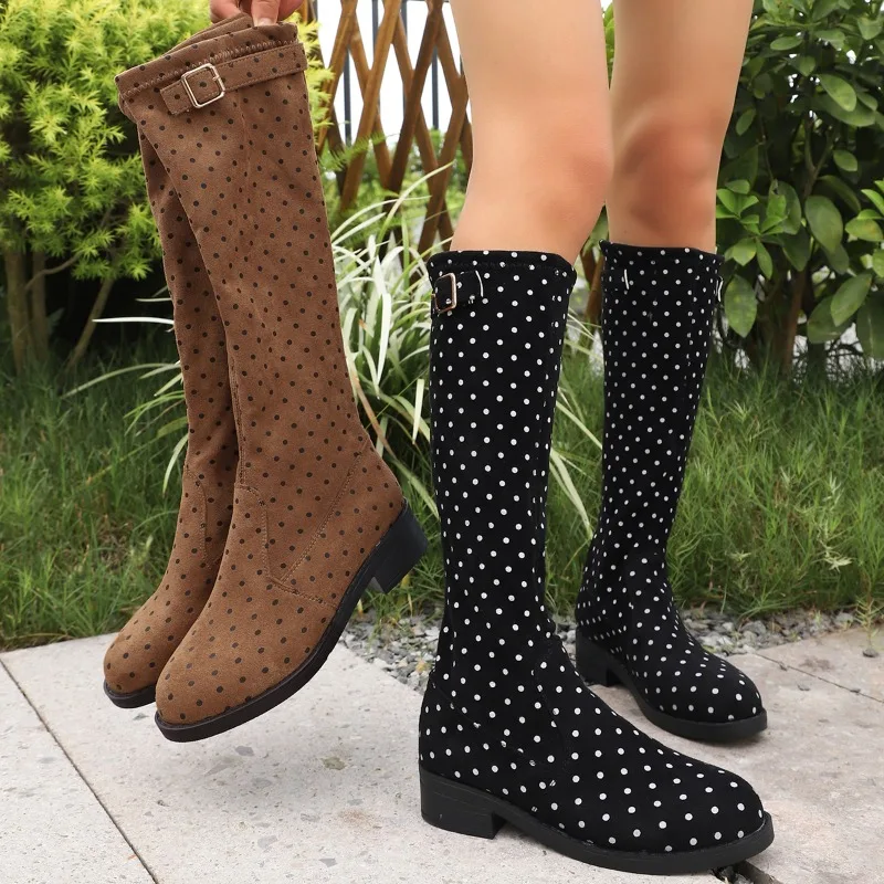 Retro Stretch Platform Block Heel Shoes Spring New Inside Heightened Tall Knight Boots