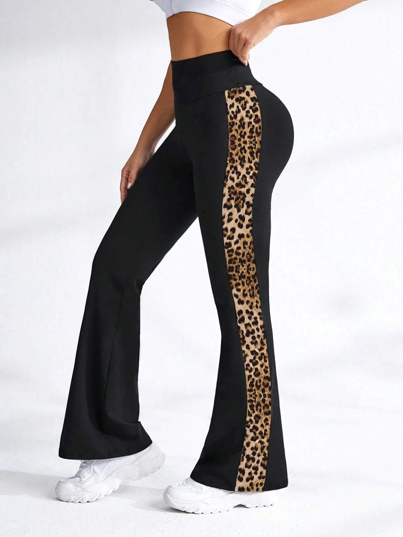 Women's Leopard Print Patchwork Elastic High Waist Sports Leggings image 4