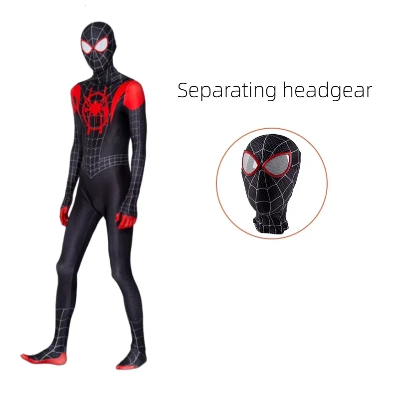 Halloween Costume for Kids and Adult Black Spiderman Costume With Spider Man Mask Spider Man Into The Spider Verse Miles Cosplay