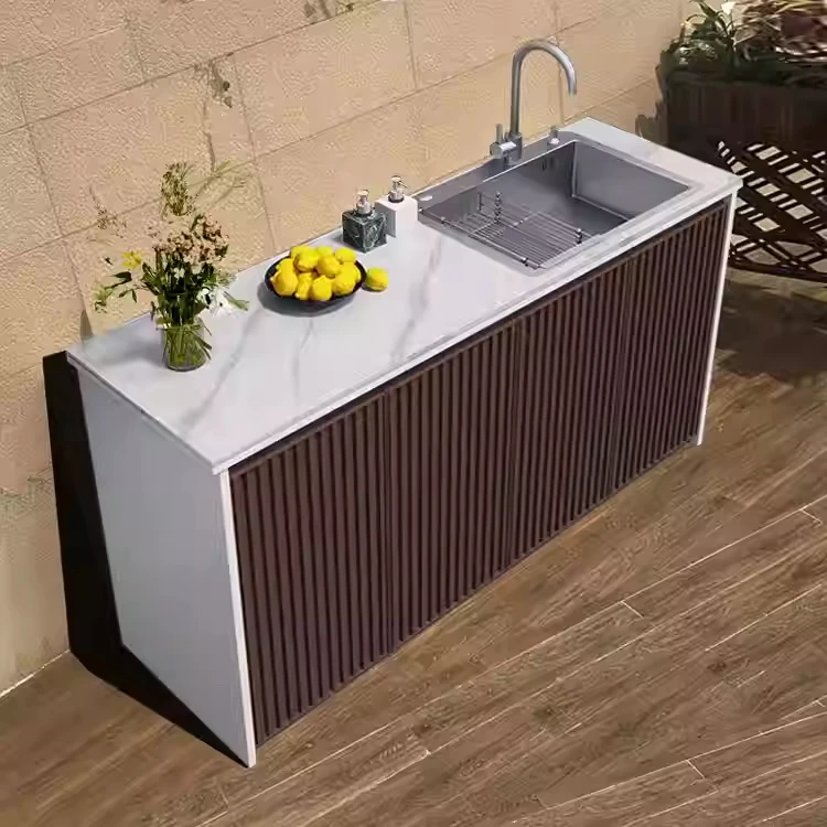 

Outdoor All aluminum Alloy Rock Plate Washbasin Sink Integrated Cabinet Waterproof Garden Courtyard Storage Outdoor Cabinet