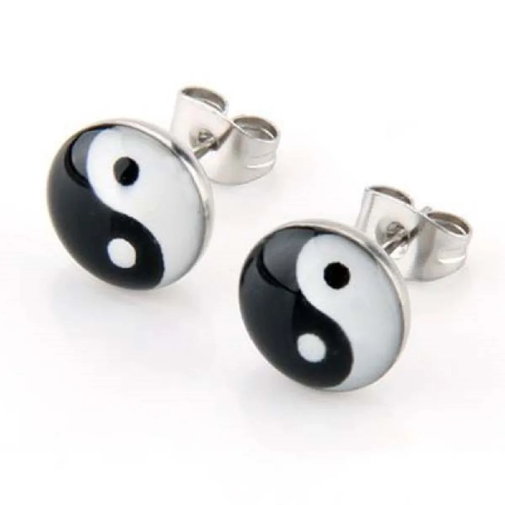 PAIR round pin symbol Yin and yang 10mm earrings