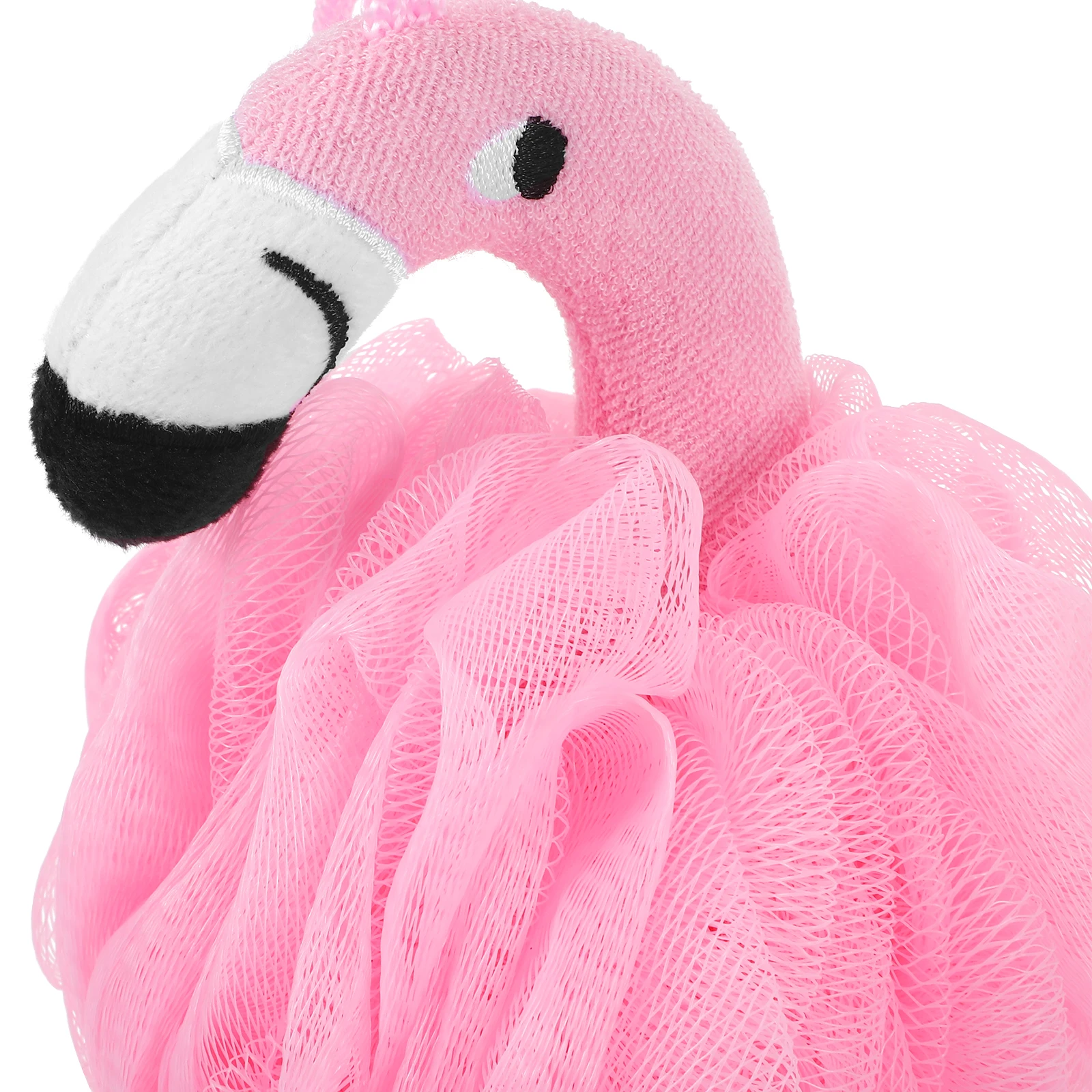

Cute Flamingo Shaped Bath Ball For Daily Use Large Mesh Sponge Pouf Exfoliating Bathing Net Hanging String