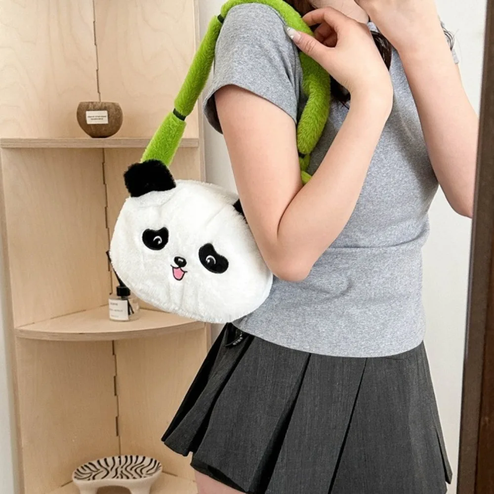 Mode Cartoon Pluche Panda Tas Schattige Groene Band Dier Schoudertas Speelgoed Grote Capaciteit Zachte Pop Handtas Werk