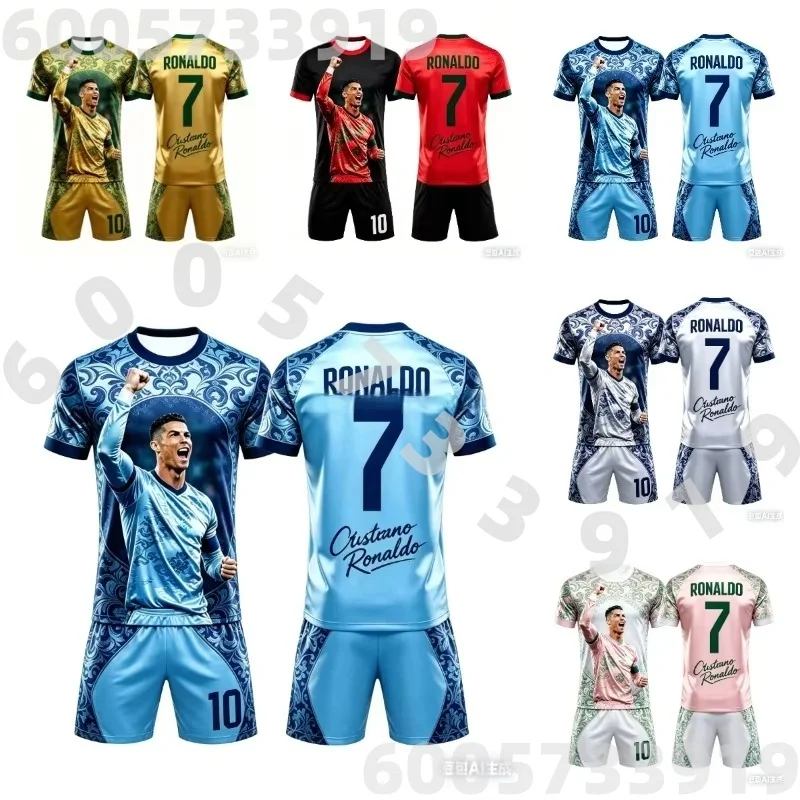 Popular 2026 AI # 7 Ronaldo Summer Children's Adult Set Parent Child Short Sleeve Shorts Football Shirt Couple Style Unisex