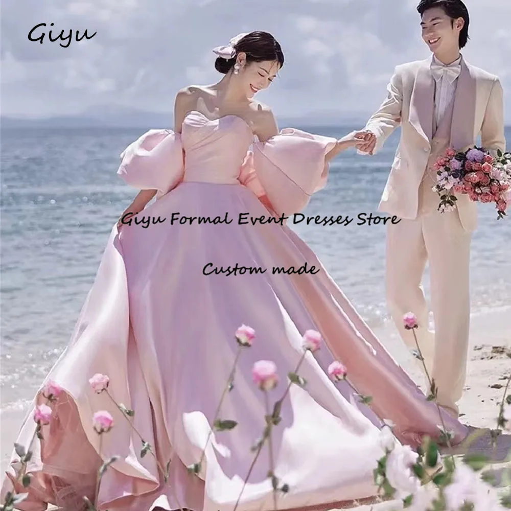 

Giyu A-line Pink Korea Wedding Dress Photo Shoot Sweetheart Collar Cap Sleeves Floor-Length Evening Gown Dress