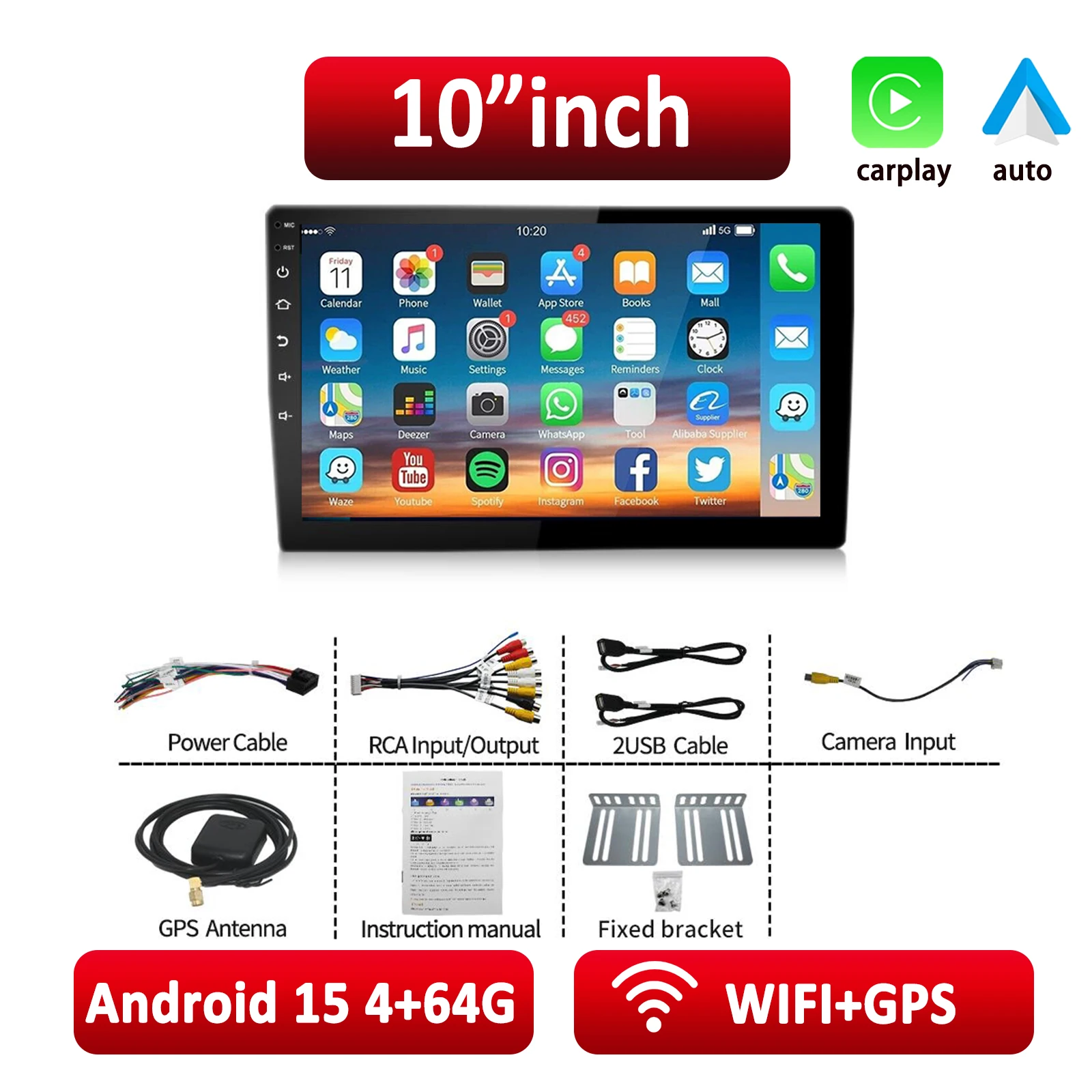 ESSGOO Android 15 autoradio draadloze Carplay Auto 2 Din 7"/9"/10" GPS-navigator MP5-speler glazen scherm Wi-Fi FM BT autostereo