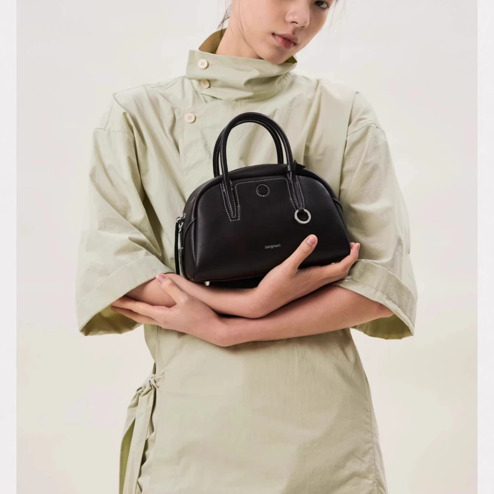 2025 Summer Songmont Trace Mini Bowling Bag Boston Tote for Women Light Luxury Style