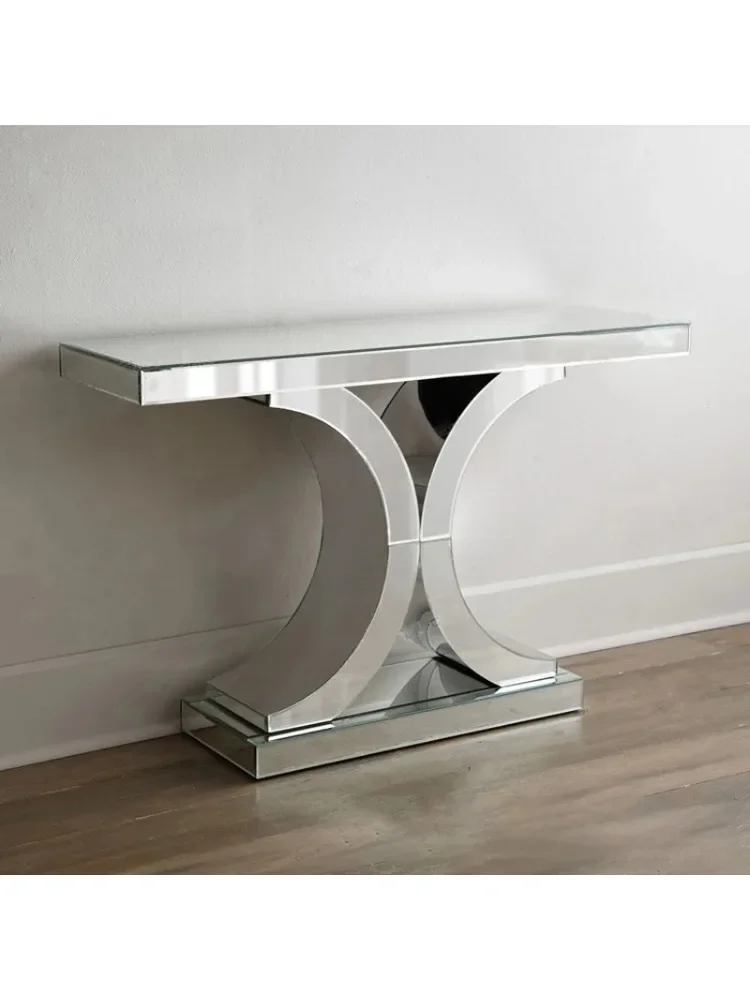 Modern minimalist mirrored entrance dining table, foyer, corridor partitions, elevated dining table, glass furniture