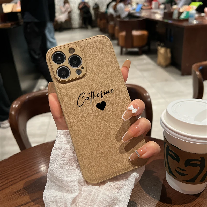 14 15 16 Pro Max Case DIY Name Personalised Customized Leather Luxury Square Cover For iPhone 11 12 13 14 15 16 Pro Max Gift