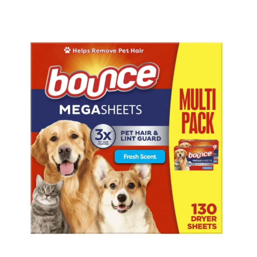 

Bounce Pet Hair and Lint Guard Mega Dryer Sheets Fresh Scent 130 Count