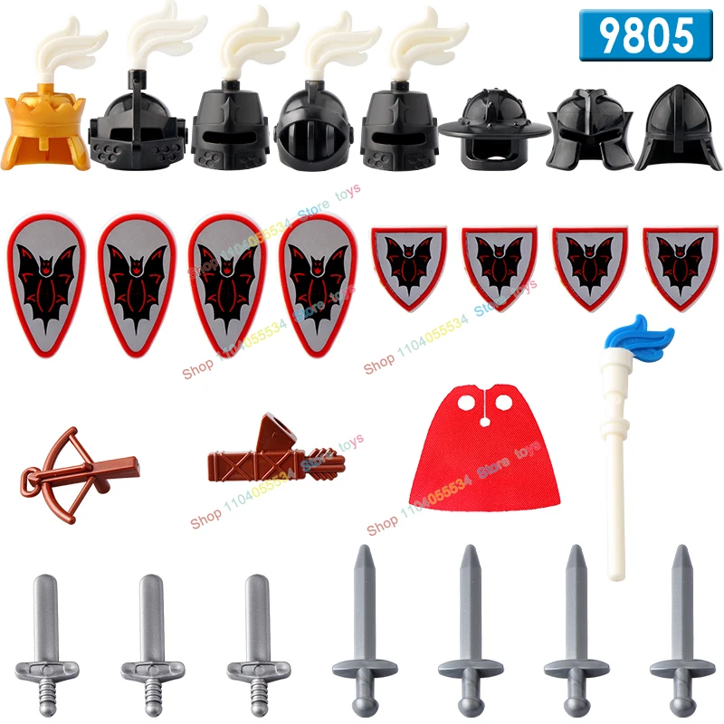 

AX9805 AX9806 AX9807 Medieval Bat Black Dragon Bull King Knight Weapons Accessories Shield Armor Building Block Puzzle Kids Toy