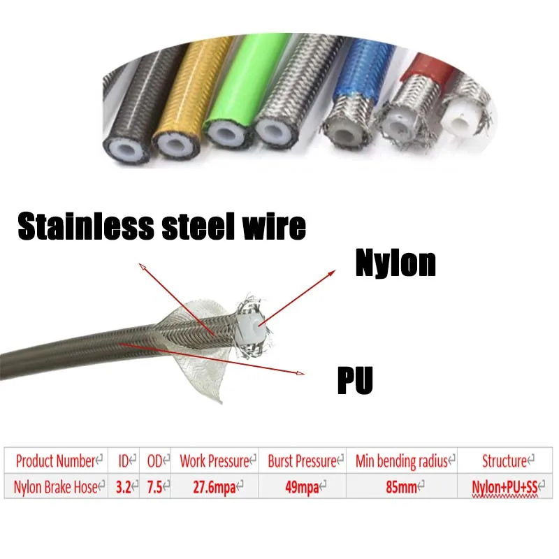 AN3 Gas Oil Fuel Tube Motorcycle Car Hydraulic Brake Hose  Racing Brake Hose Stainless Steel Nylon Brake Pipe