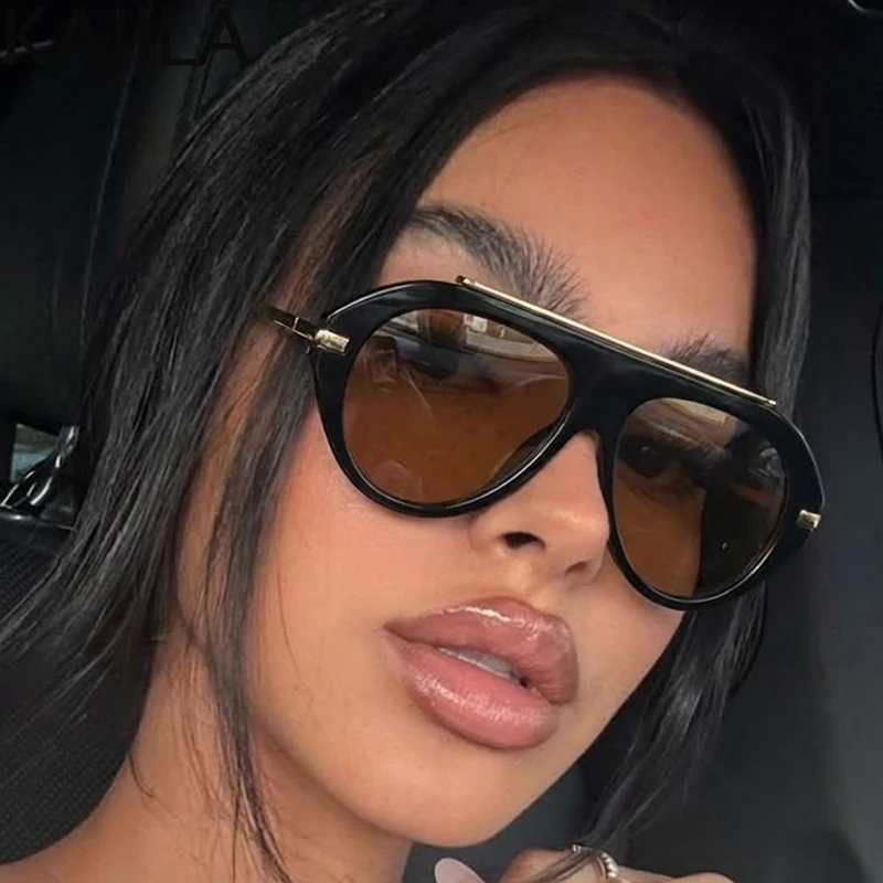 

Солнцезащитные очки оверсайз в стиле пилот-панк для женщин, большие, 2026, люксовый бренд, винтажная металлическая оправа, ретро, овальные, стимпанк, для дам, UV400