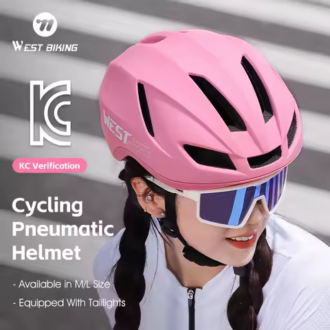 WEST BIKING 여성용 에어로 사이클링 헬멧 일체형 스포츠 안전 KC 인증 남녀공용 도로 자전거 헬멧(후면 LED 조명 포함)