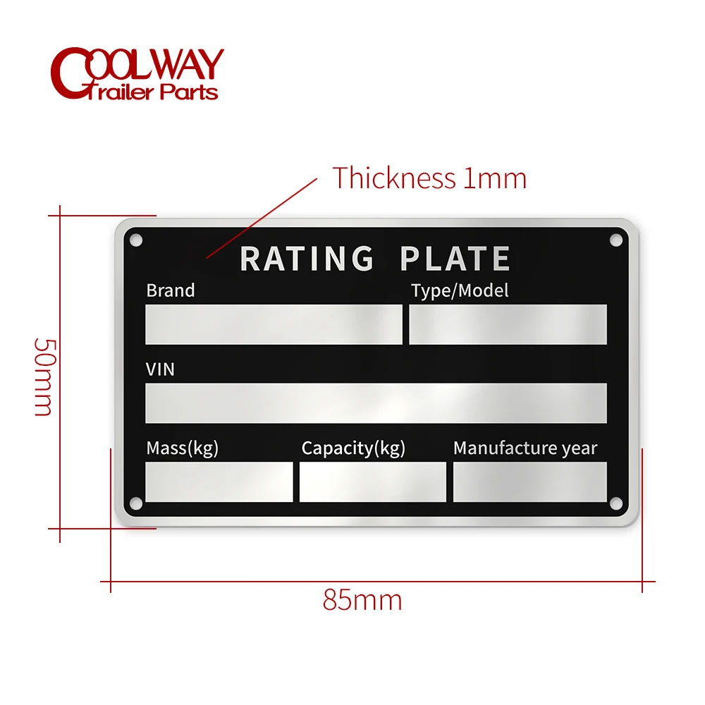 85mm X 50mm Aluminum Vehicle Caravan Trailer Rating Plate Chassis VIN Date Wight Brand Model Type ID Tag RV Camper Parts